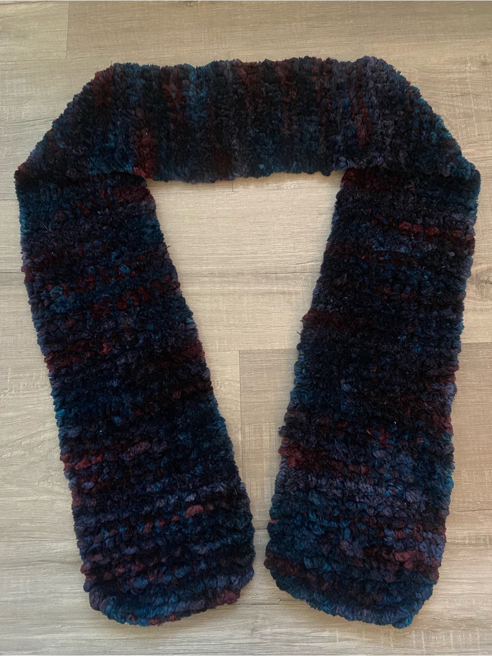 Handmade Blue & Purple Multi-Tone Chunky Fuzzy Plush Textured Faux Fur Scarf
